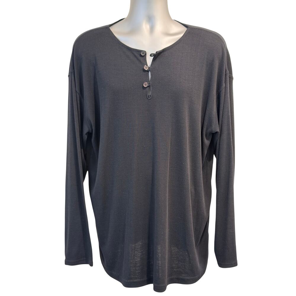 Men's Black Long Sleeve Henley Knit Top / Tunic